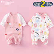 2件装0-18个月婴儿连体衣春秋装，女宝宝纯棉爬爬服长袖卡通外出服