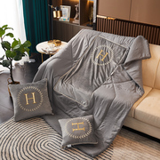 四季水晶绒抱枕被两用汽车午休靠枕被沙发客厅北欧刺绣靠垫被子