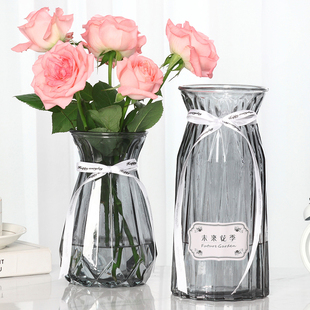 欧式玻璃花瓶透明大号干花水培，鲜花玫瑰百合，插花器皿摆件客厅轻奢
