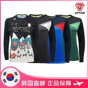 UPTON韩国羽毛球服上装 秋冬男女款 圣诞薄抓绒速干吸汗运动长袖T