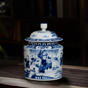 景德镇陶瓷茶叶罐 中式青花瓷茶罐将军罐客厅储物罐家居高端