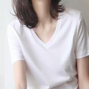 白色v领短袖t恤女士2024夏季丝光棉纯色，冰丝纯棉体恤净版上衣