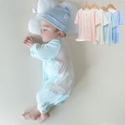夏季宝宝睡袋莫代尔连体衣婴儿，开衫睡衣长袖空调，服后背透气网衣服