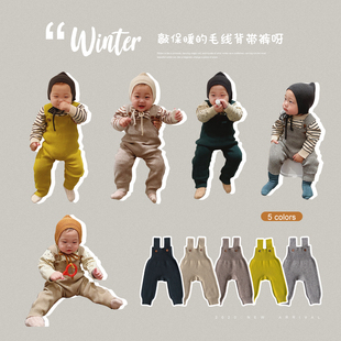 婴儿背带裤儿童加厚保暖连体裤子新生儿，洋气宝宝冬装洋气针织裤子
