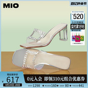 MIO米奥夏季高跟外穿一字拖闪耀方钻清爽舒适性感水晶拖鞋女鞋