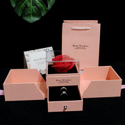 高档双开玫瑰皂花首饰礼盒项链，对戒指饰品盒，高级感礼物包装仪式感
