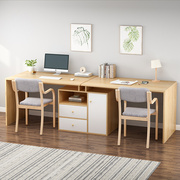 北欧双人书桌可伸缩转角电脑桌可旋转家用书柜一体办公桌书架组合