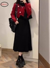 香奈秋冬季高级感搭配一整套连衣裙女小个子香风红色新年衣服套装