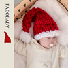 婴幼儿冬季圣诞帽特粗毛线手工编织帽子男女，宝宝长尾巴亲子帽
