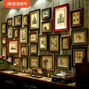 美式照片墙奢华复古实木相框客厅相片挂墙做旧欧式超大组合装饰画