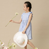 洋气公主无袖儿童童装公主裙蓝白格子(白格子，)女童夏季夏装连衣裙短款
