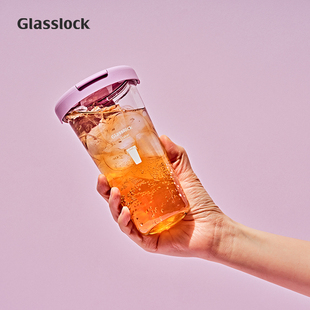 glasslock韩国进口玻璃水杯，简约随手杯家用吸管杯，牛奶杯带盖女生