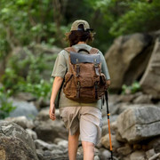 防水油蜡帆布旅行背包，美式复古户外工装，军事风电脑双肩包男