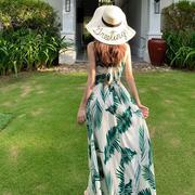 泰国三亚性感长裙2023夏装绿叶子，胸围可调节海滩巴厘岛沙滩裙