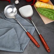 不锈钢铲子厨具锅铲家用厨房二件套装防烫炒菜勺子汤勺实木手柄