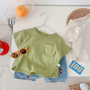 小童纯色纯棉T恤夏季宝宝薄款短袖上衣男女童儿童竹节棉打底衫