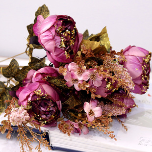 牡丹欧式复古仿真花假花绢花客厅装饰花艺塑料花束摆放花卉