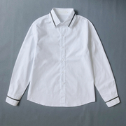 儿童中小学生校服长袖白衬衫袖口，领口黑边春秋男生女生，纯棉白衬衣(白衬衣)