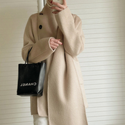 UONE定制冬季法式小众设计款手工缝制大衣双面羊毛绒披肩短外套女