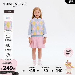 TeenieWeenie Kids小熊童装24年春女童萎形格纹针织套头毛衣