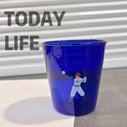 todaylife潮品和风彩色高硼硅棒球，蓝色耐热玻璃，水杯冷饮杯子