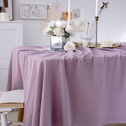 网红is风法式新年桌布纯紫色棉麻 复古结婚宴会布置拍照