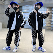 男童秋装套装2024韩版中大童，休闲拉链衫外套，男孩运动两件套潮