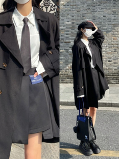 杭州意法风衣外套女小个子2024春装高级感宽松黑色西装领女装大衣