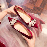 红色高跟鞋女结婚细跟珍珠秀禾服婚鞋新娘鞋，中式敬酒鞋高级感单鞋