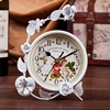 欧式静音台钟卧室客厅创意钟表摆件田园铁艺台式钟座钟时钟双面钟