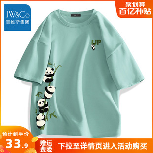 真维斯集团短袖t恤男2024夏季中国风熊猫男士，半袖纯棉男款体恤衫a