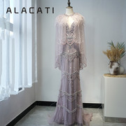 alacati高端奢华晚礼服，女优雅羽毛披肩，重工绣珠演出主持新娘
