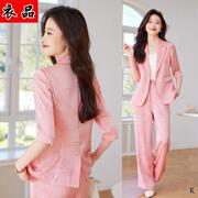 粉色西装套装女韩版职业时尚，气质七分袖西服，正装干练女神范工作服