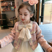 女童小香风秋装外套，小女孩洋气蝴蝶结，连衣裙公主裙儿童加厚两件套