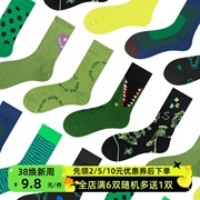 绿色系春秋男女中长筒袜子纯棉运动穿搭荧光波点条纹简约滑板潮