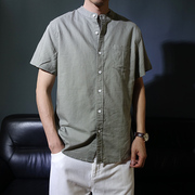 中式夏季薄款棉麻男士短袖，衬衫口袋寸衣中国风立领亚麻中山装衬衣
