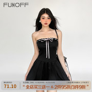 funoff法式宫廷蝴蝶结，绑带黑色抹胸连衣裙2024女夏季a字短裙