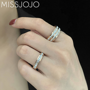 MISS JOJO简约大方镶钻宽版单层双层钛钢镀金玫瑰金尾戒指环女