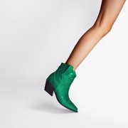 欧美外贸绿色水钻马丁靴坡跟短靴大码粗跟西部靴满天星高跟及踝靴