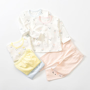 婴儿衣服夏季长袖分体套装纯棉薄，款家居服开衫空调服男女宝宝睡衣