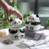 创意动漫大熊猫陶瓷烟灰缸，大号家用个性，可爱客厅防飞灰带盖办公室