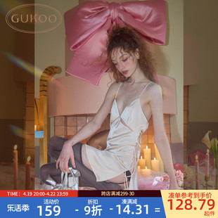 gukoo果壳睡裙女夏季色丁，纯色吊带性感女士，情趣家居服睡裙e