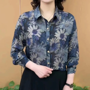 遮肉显瘦碎花雪纺衫中年妈妈减龄衬衫女长袖上衣春秋季百搭打底衫