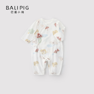 新生儿连体衣夏季长袖薄款空调服睡衣宝宝爬爬服0一3个月婴儿衣服