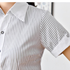 银行衬衫女短袖修身大码黑白竖条纹职业装，工装长袖衬衣工作服