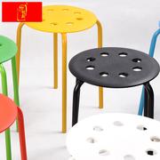 塑料凳子加厚成人餐桌凳时尚创意高餐凳八孔彩色圆凳简易椅子家用