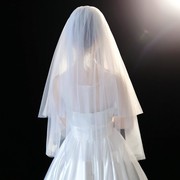 婚纱头纱女新娘白色，头饰超仙短款森系复古韩式结婚礼网红拍照