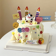 网红韩式ins风儿童蛋糕装饰软胶派对帽小牛摆件可爱卡通生日插牌