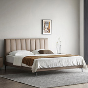 北欧皮床双人床意式软床现代简约实木小户型主卧室，婚床储物网红床