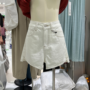 十三行女装2024夏款小众明线，装饰白色牛仔，短裤高腰显瘦阔腿热裤子